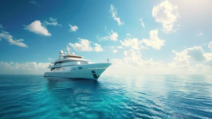 big beautiful yacht in the middle of ocean on sunny clear sky