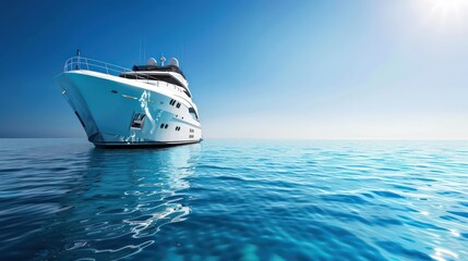 Fototapeta na wymiar big beautiful yacht in the middle of ocean on sunny clear sky