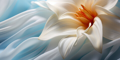 A white flower with orange petals is the main focus of the - Powered by Adobe