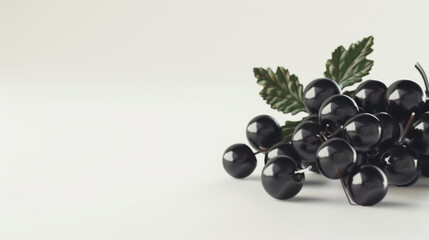 High-definition close-up of a dark black currant cluster with delicate textures, soft shadows on white background.