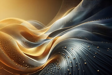 a close up abstract background with a gold and silver wave