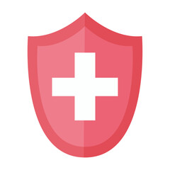 Medical protection shield with health cross on white background