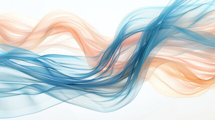 A striking image of cerulean and peach waves, swirling elegantly and isolated on a stark white background, captured in ultra high-definition to mimic a realistic camera shot.