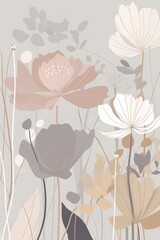 The gentle sway of pastel flowers forms a serene, rhythmic background in this sleek, modern illustration