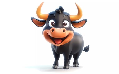 Adorable 3D Cartoon Baby bull with Cheerful Expression on White Background. Vector illustration