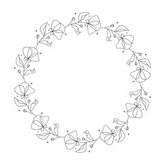Hand drawn floral wreath on white background