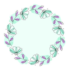 Hand drawn flowers wreath frame on white background