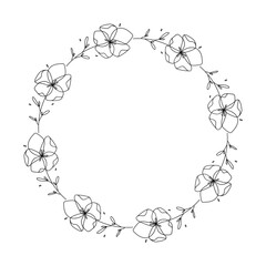 Hand drawn floral wreath on white background