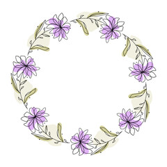 Hand drawn flowers wreath frame on white background