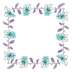 Hand drawn flowers wreath frame on white background