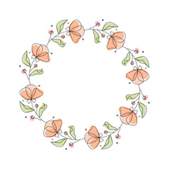 Obraz premium Hand drawn flowers wreath frame on white background