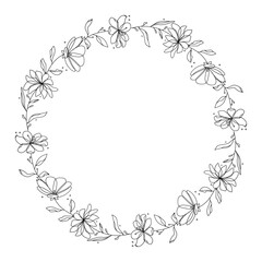 Hand drawn floral wreath on white background
