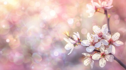 Cherry blossoms in full bloom against a softly glowing bokeh background.