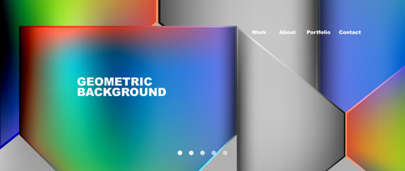 A fluid geometric background featuring a rainbow of colors, including electric blue and magenta. The design consists of rectangular shapes representing a modern and vibrant technology theme