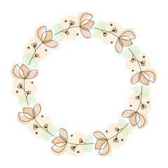 Hand drawn flowers wreath frame on white background