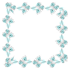 Hand drawn flowers wreath frame on white background
