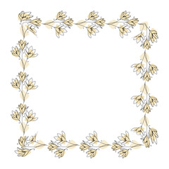 Hand drawn flowers wreath frame on white background
