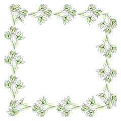 Fototapeta premium Hand drawn flowers wreath frame on white background