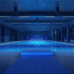 gymnastic arena, night light, blue colors