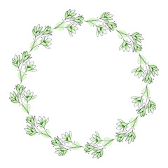 Hand drawn flowers wreath frame on white background