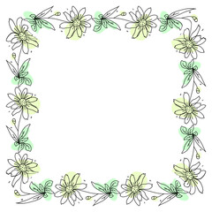 Hand drawn flowers wreath frame on white background