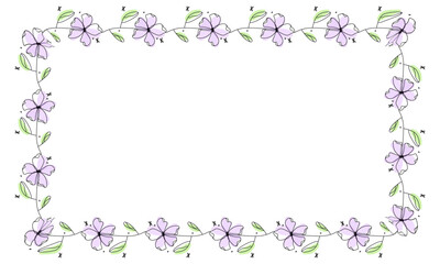 Hand drawn flowers wreath frame on white background