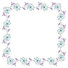 Hand drawn flowers wreath frame on white background