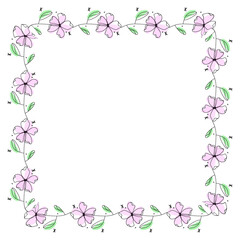 Hand drawn flowers wreath frame on white background