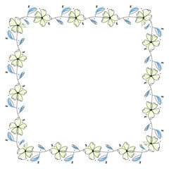 Fototapeta premium Hand drawn flowers wreath frame on white background