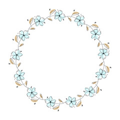 Hand drawn flowers wreath frame on white background