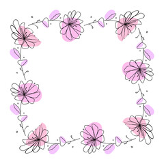 Hand drawn flowers wreath frame on white background