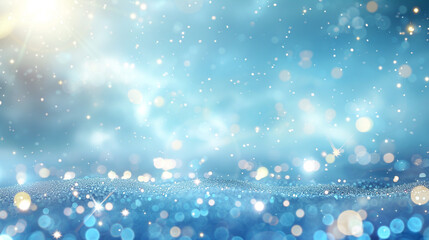 Bright Sky Blue Bokeh Lights on Abstract Background with Optical Glitter, Realistic High-Definition...