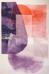 minimalist  brush strokes, red purple, neutral shapes on  white paper background