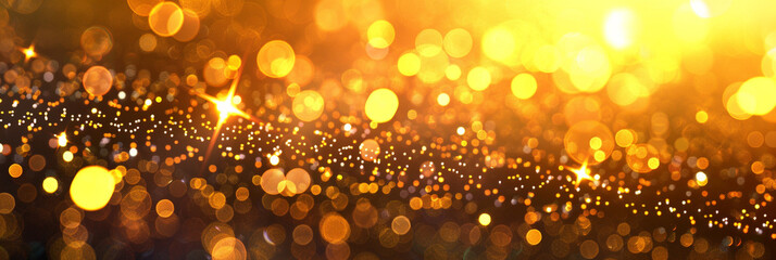 Canary Yellow Glitter Defocused Abstract Twinkly Lights Background, glowing blurred lights with vibrant canary yellow hues.