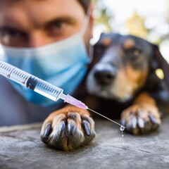 Dog Being Vaccinated by Veterinarian. Generative AI