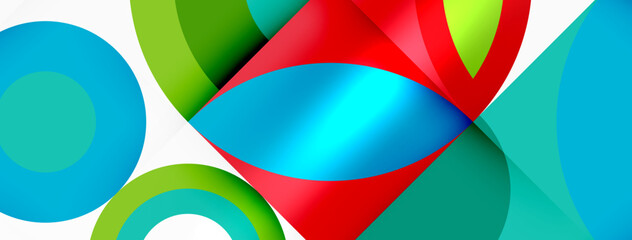 Vibrant colorfulness of a red, green, and electric blue geometric pattern on a white textile background. Symmetrical circles in shades of magenta, creating a dynamic art piece
