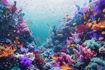 Obraz premium Colorful Coral Reef Bustling with Diverse Marine Life and Underwater Ecosystem Vibrancy