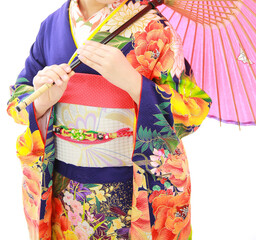和傘をさす振袖姿の女性