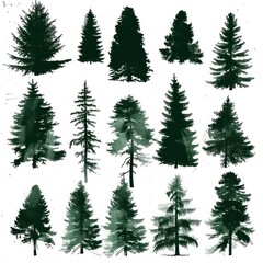 forest trees, simplified stencil on a white background