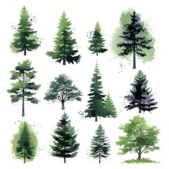 forest trees, simplified stencil on a white background