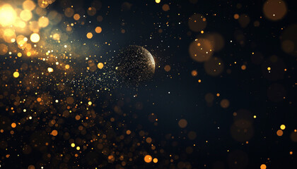 Fototapeta premium Eclipse Black Glitter Defocused Abstract Twinkly Lights Background, sparkling blurred lights with dark eclipse black shades.