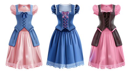 blue and pink dirndl dress isolated on transparent background