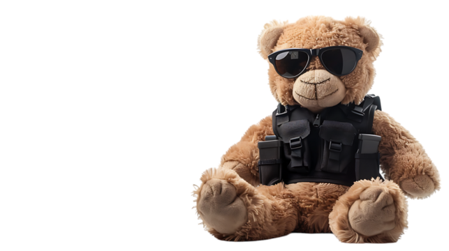 bodyguard teddybear isolated on transparent background