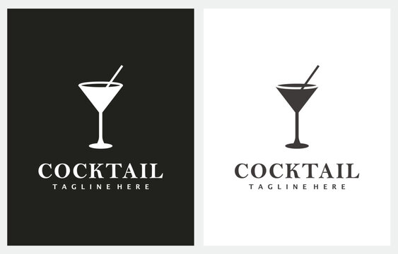 Cocktail Glass Silhouette logo design icon vector inspiration