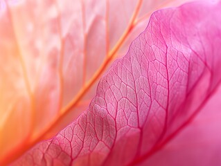 A close-up of pink and orange leaf veins displaying a delicate natural network.