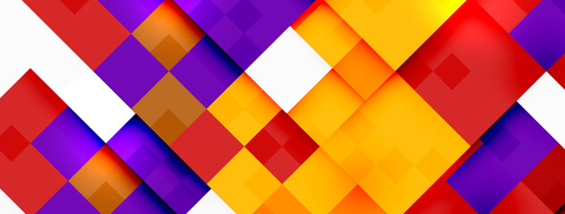 The colorful background features red, yellow, and purple squares on a white backdrop, showcasing a blend of tints and shades like magenta and violet