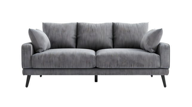 grey fabric sofa isolated on transparent background