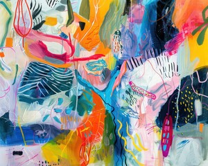 Obraz premium abstract painting with many shapes and colors, vibrant airy scenes, expressive lines