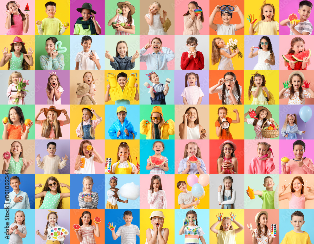 Canvas Prints Big collage of cute little children on color background