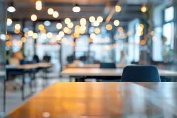 blurred empty open space office, abstract light bokeh at office interior background